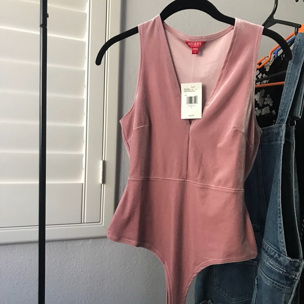 Guess pink velvet body suit